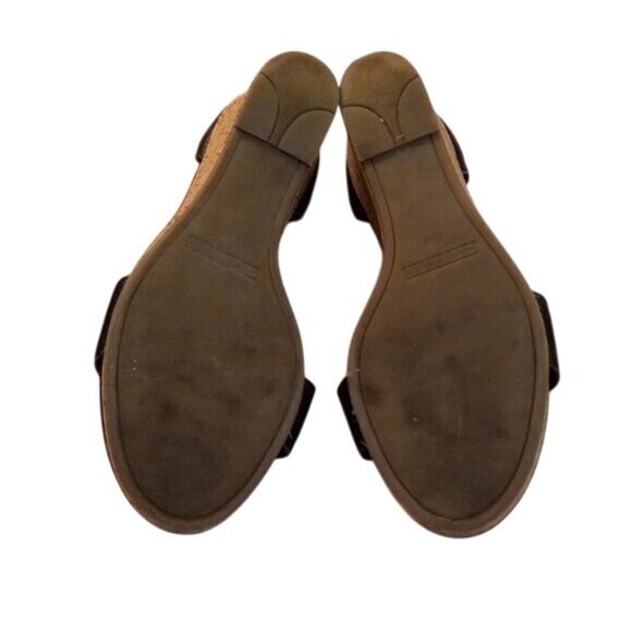 Marc Fisher 8.5M Black Leather Wedge Sandals Cork Heel Studded Ankle Strap - Picture 6 of 10